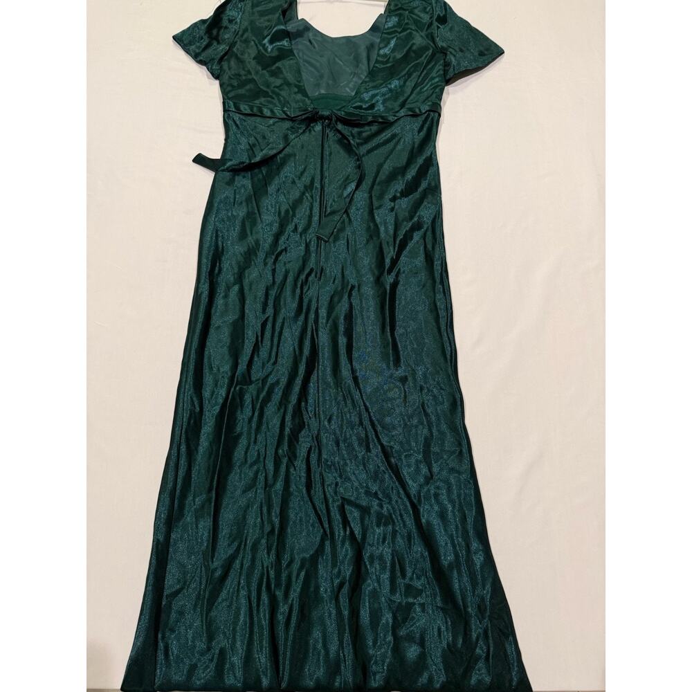 Womens Emerald Green Satin Maxi Dress Open Back Tie Bow Formal Party XS S